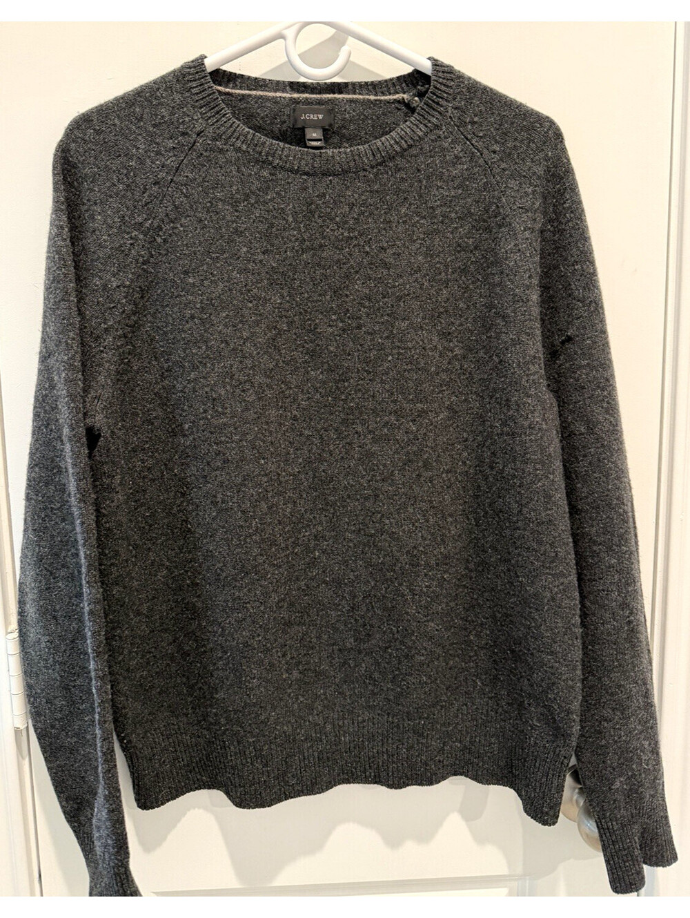 J Crew 100% Lambswool Sweater Mens Medium Charcoal Gray Knit Pullover Crewneck
